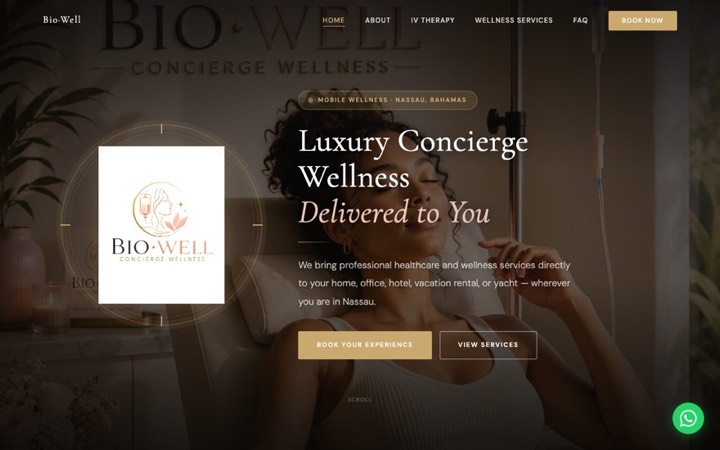 Homepage of the BioWell Concierge website, designed and built by Prizmek