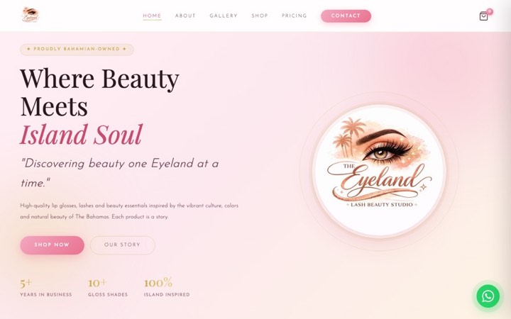 Homepage of the EyeLand Lash Beauty Studio website, designed and built by Prizmek